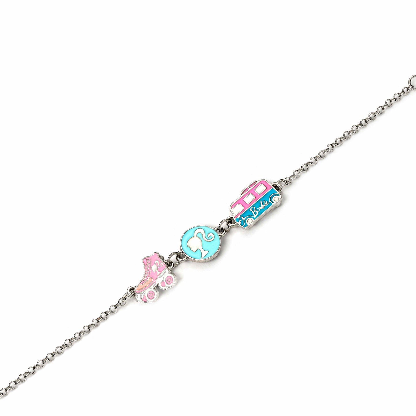 Barbie™️ Charm Bracelet with three enameled fun Charms - Silhouette, Skate, & Camper van