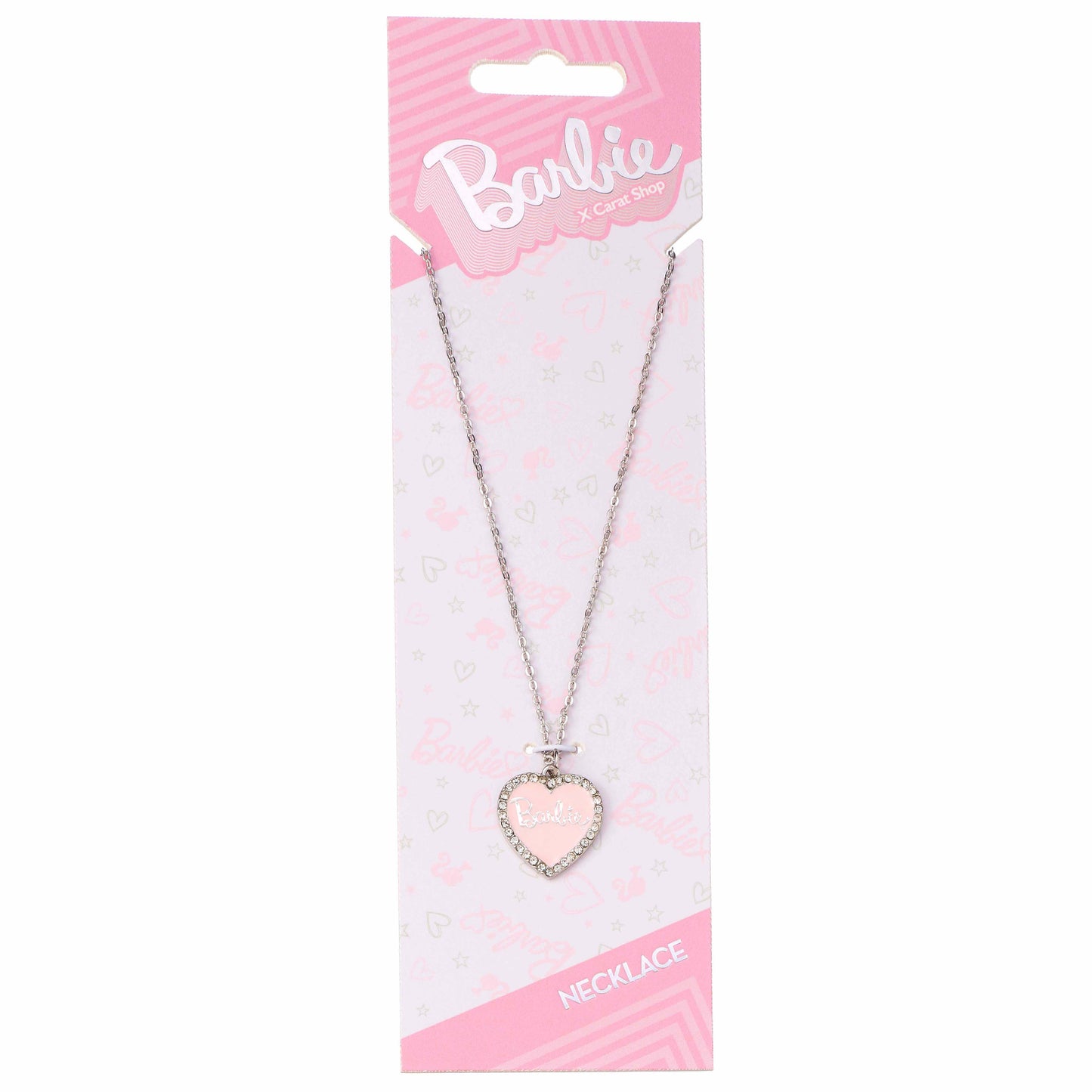 Barbie™️ Pink Enamel Heart Pendant Necklace with Crystals