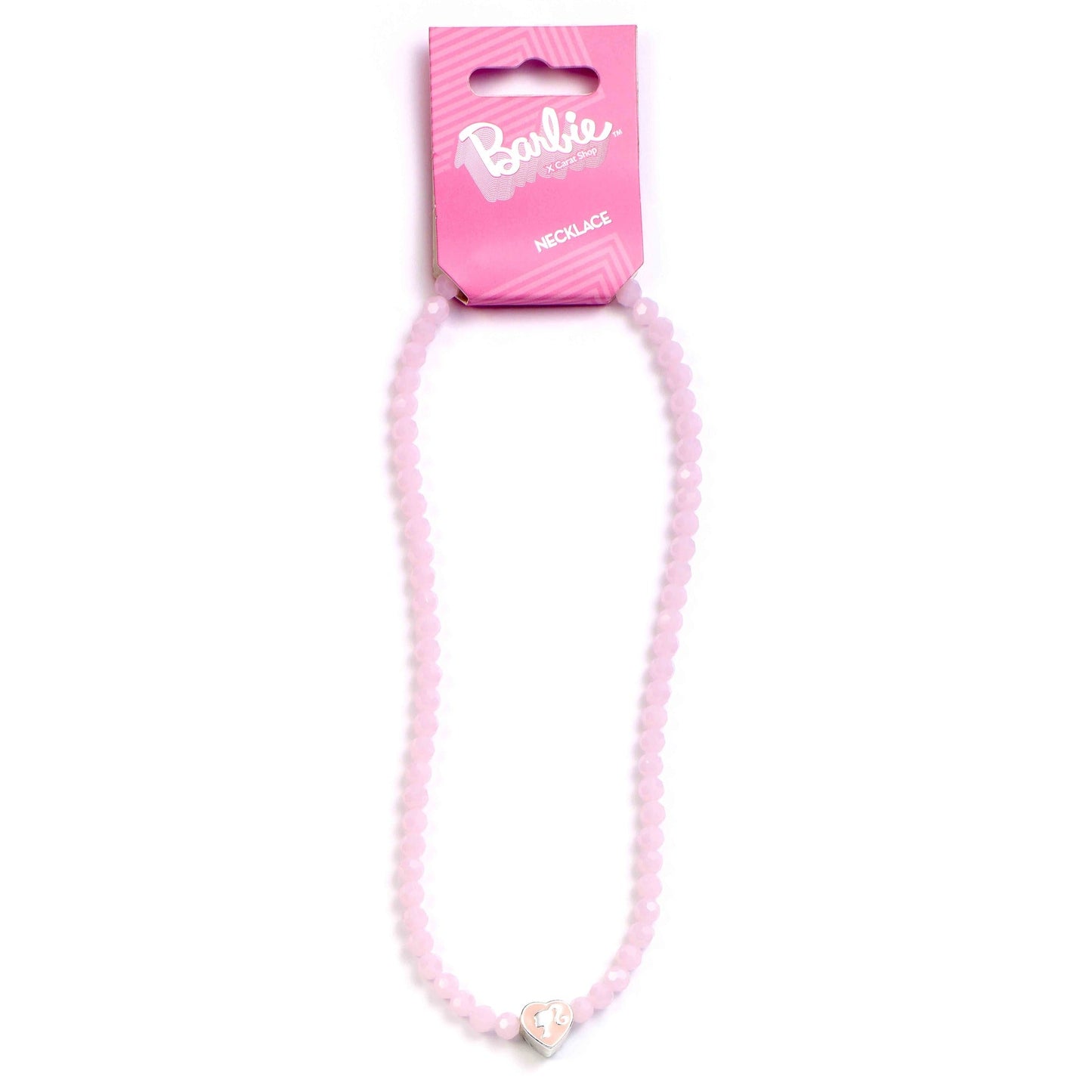 Barbie Pink Beaded Necklace with Heart Shaped Silhouette Charm