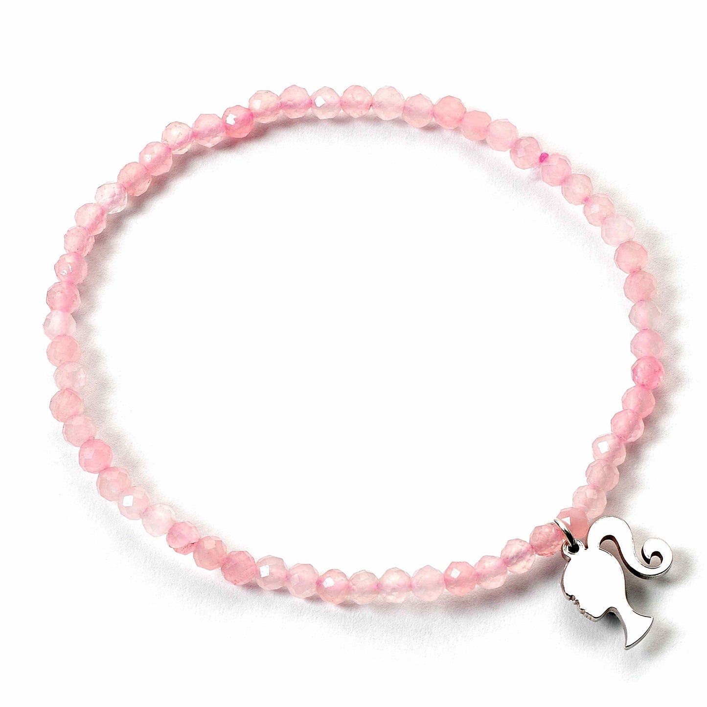 Barbie™️ Sterling Silver Silhouette & Rose Quartz Bead Bracelet
