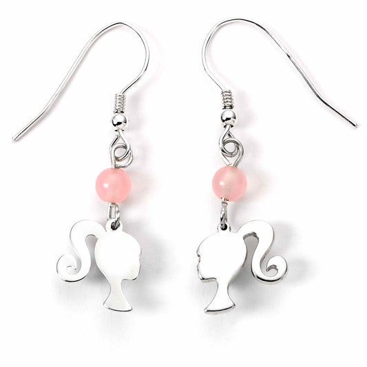 Barbie™️ Sterling Silver Silhouette & Rose Quartz Drop Earrings