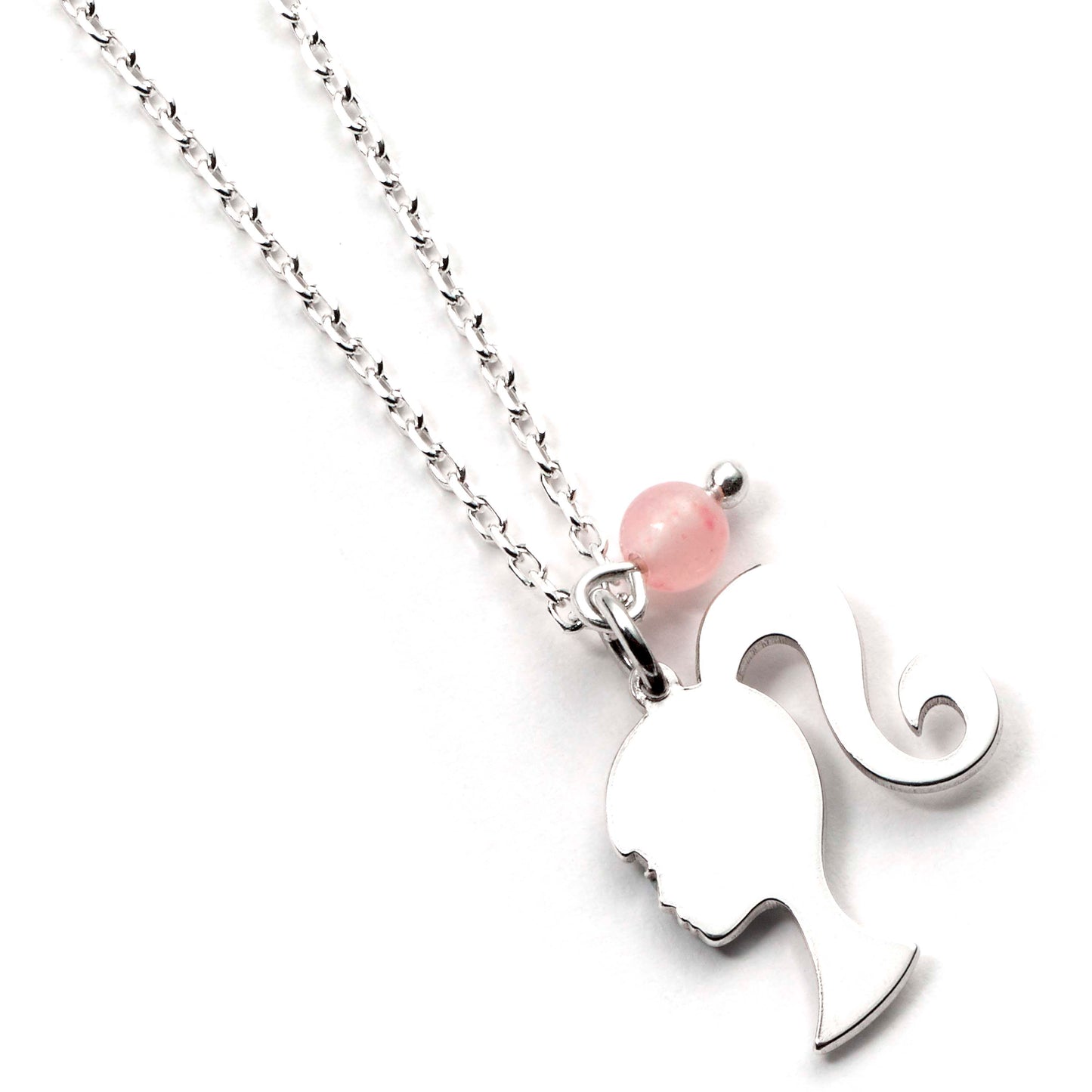 Barbie™️ Sterling Silver Silhouette & Quartz Bead Charm Necklace