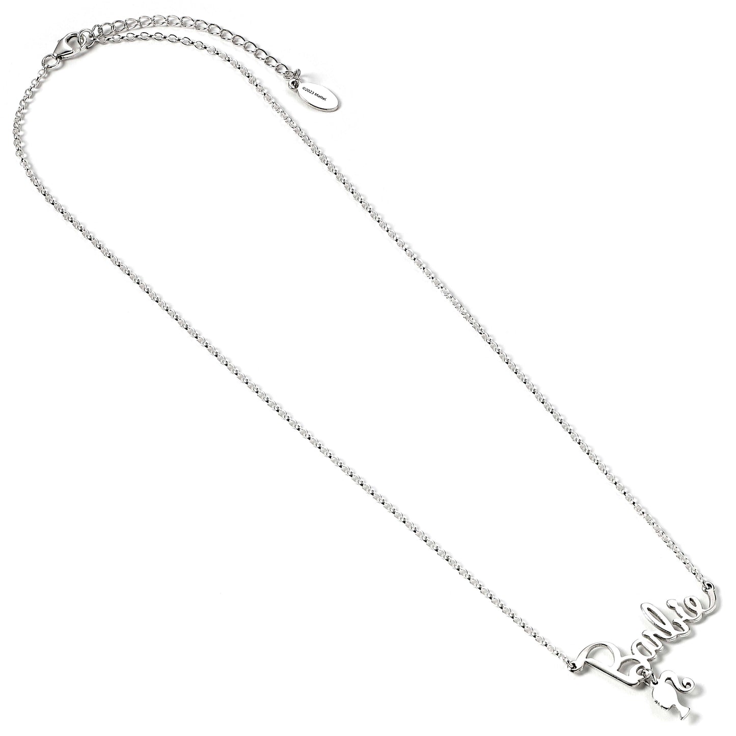 Barbie™️ Sterling Silver Necklace with Logo & Silhouette Charm