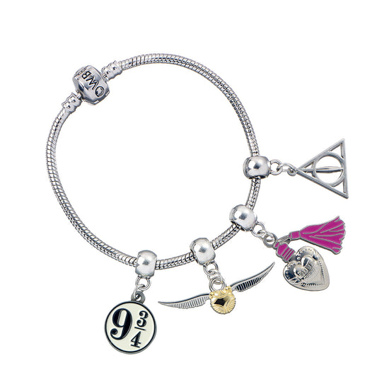 Harry Potter Charm Set Golden Snitch, Deathly Hallows, Love Potion, Platform 9 3/4 - Argent
