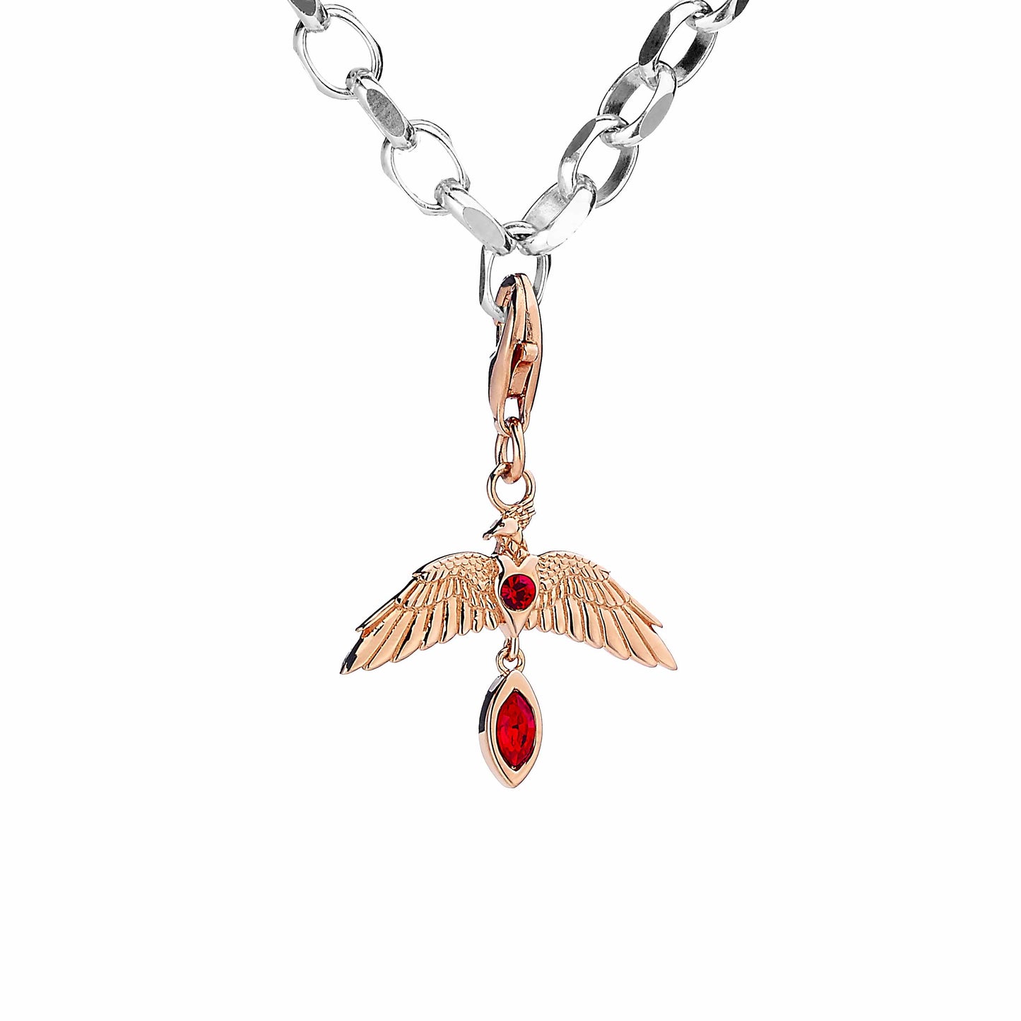 Harry Potter Sterling Silver Fawkes Rose Gold Plated Clip on Charm with Crystals - Rose Gold Plated