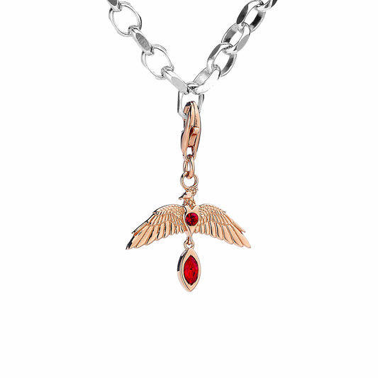 Harry Potter Sterling Silver Fawkes Rose Gold Plated Clip on Charm with Crystals - Rose Gold Plated