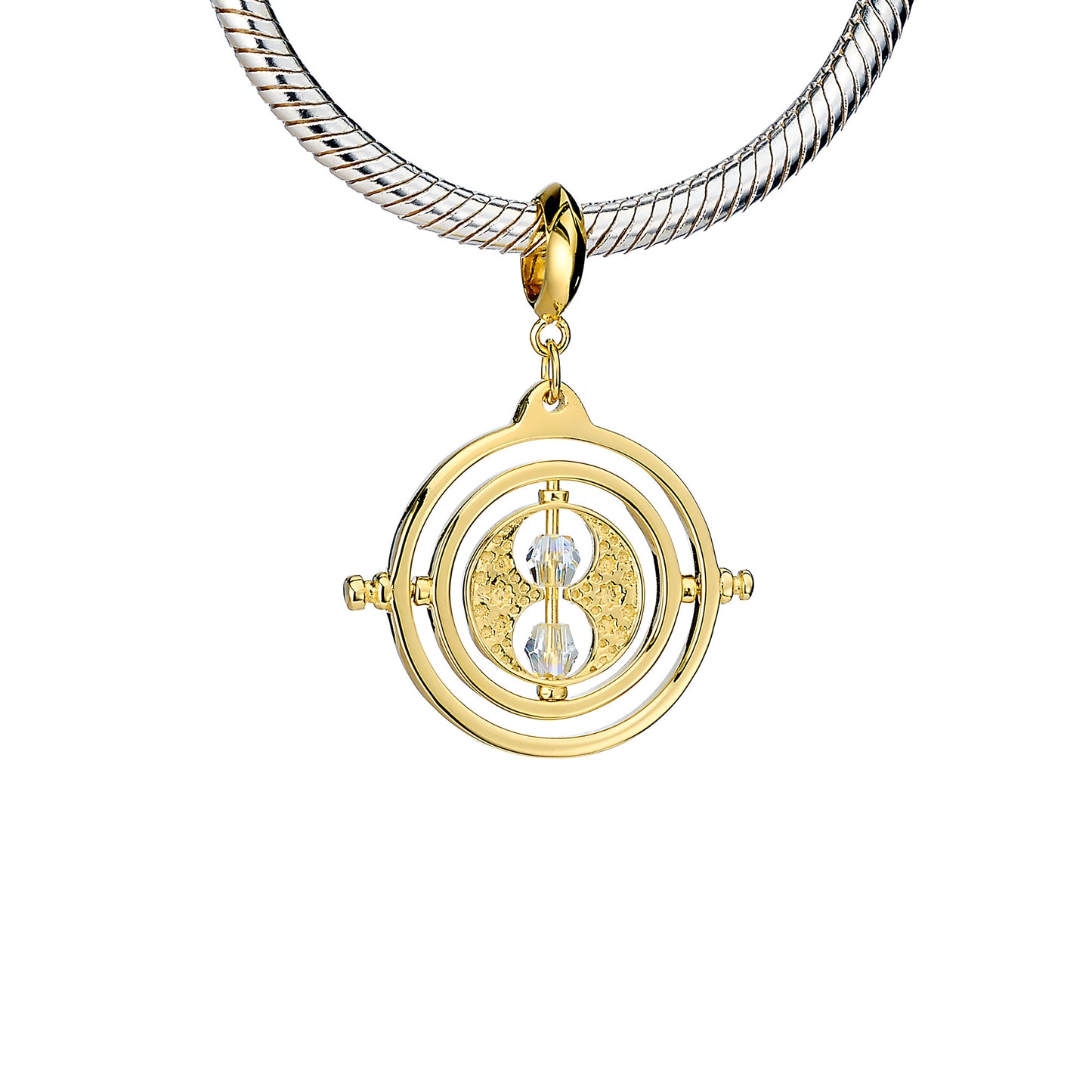 Harry Potter Time Turner Slider Charm Embellished with Crystals - Gold Plated Sterling Silver