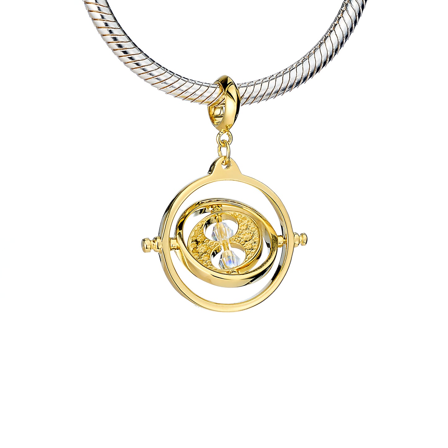 Harry Potter Time Turner Slider Charm Embellished with Crystals - Gold Plated Sterling Silver