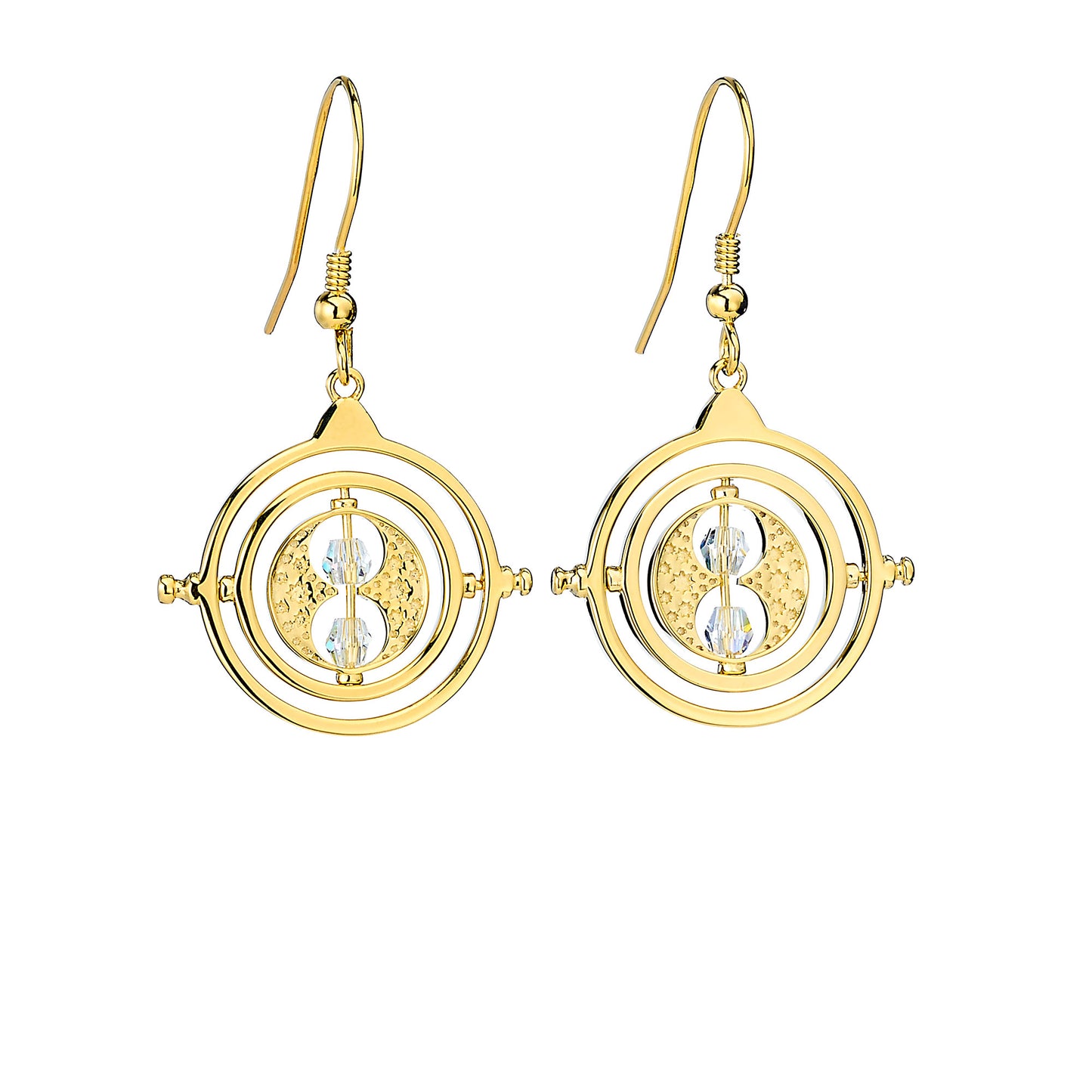Harry Potter Time Turner Drop Earring Embellished with Crystals - Gold Plated Sterling Silver