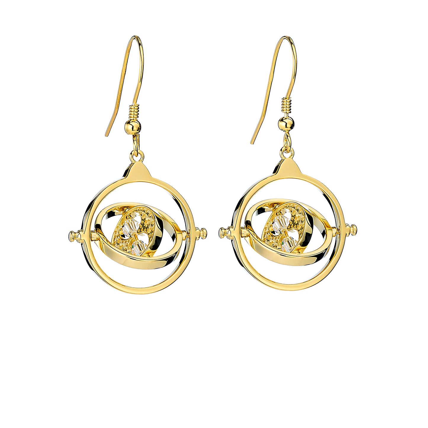 Harry Potter Time Turner Drop Earring Embellished with Crystals - Gold Plated Sterling Silver