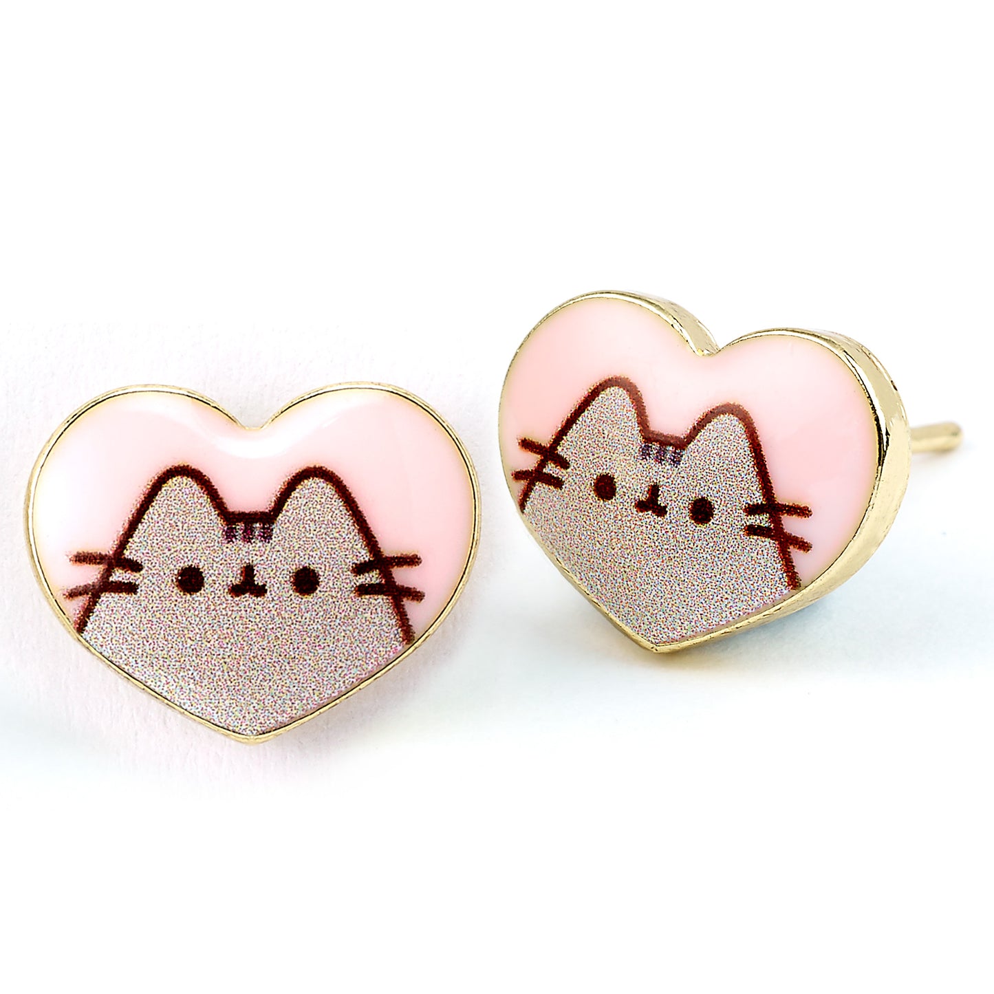 Pusheen the Cat Heart Shaped Stud Earrings - Gold