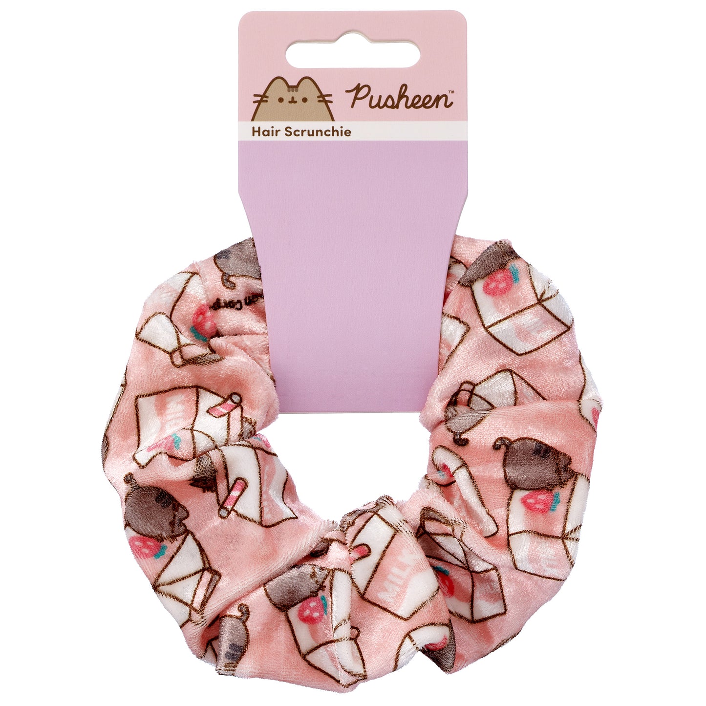 Pusheen the Cat Strawberry Milk Carton Hair Scrunchie - Pink