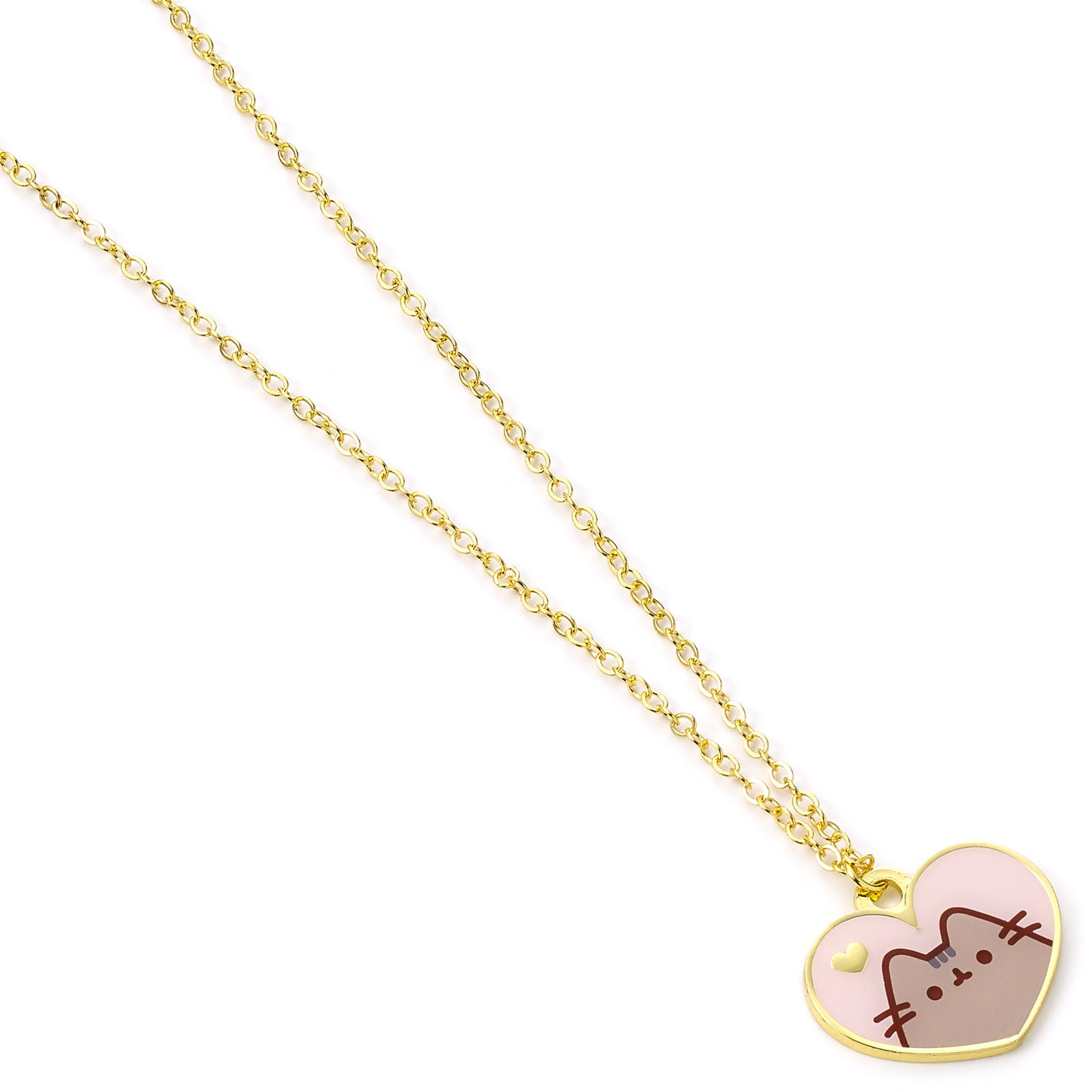 Pusheen the Cat Pink Enamel and Gold Heart Necklace