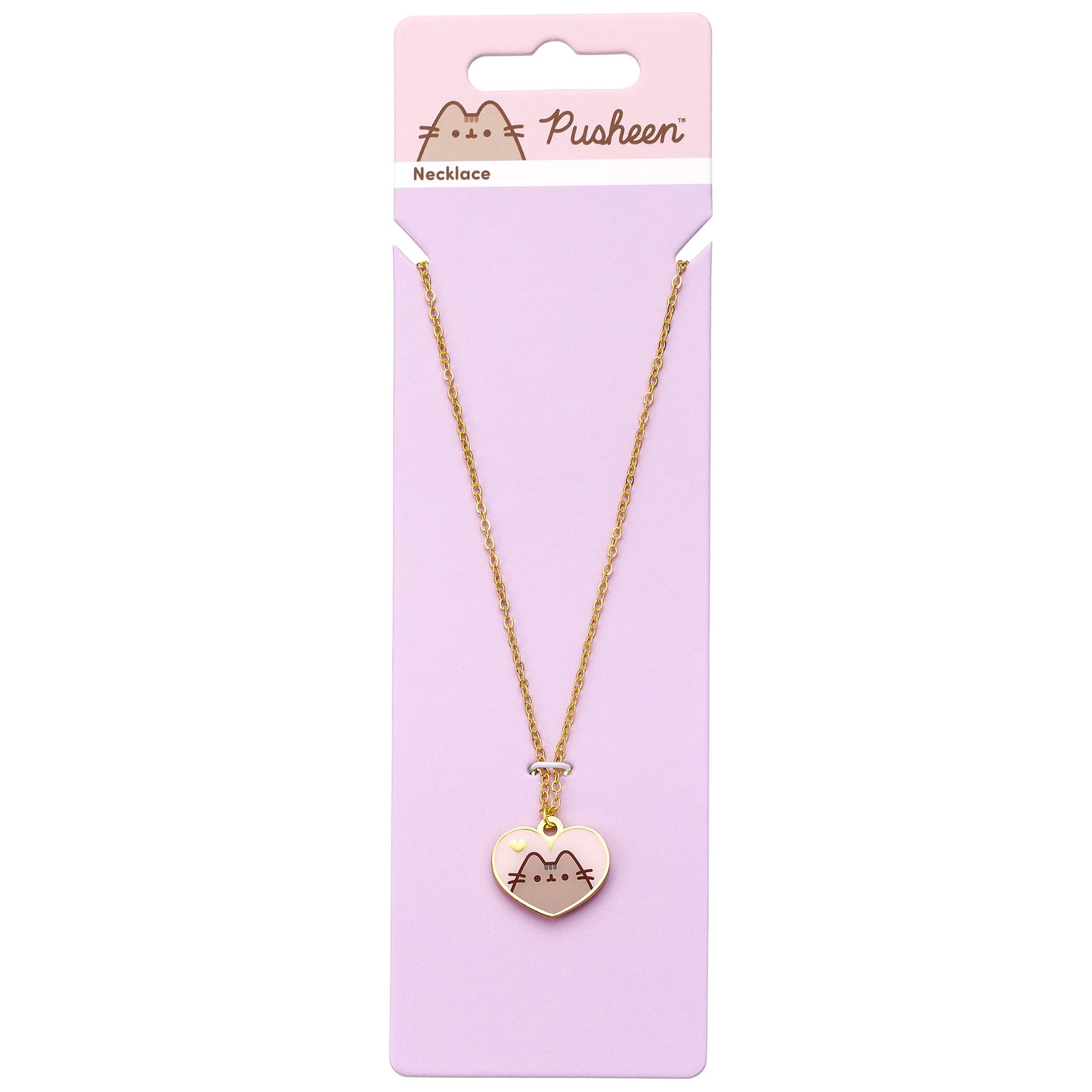 Pusheen the Cat Pink Enamel and Gold Heart Necklace