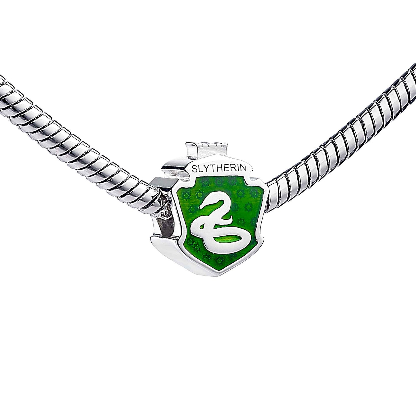 Harry Potter Sterling Silver Slytherin House Shield Spacer Bead - Sterling Silver