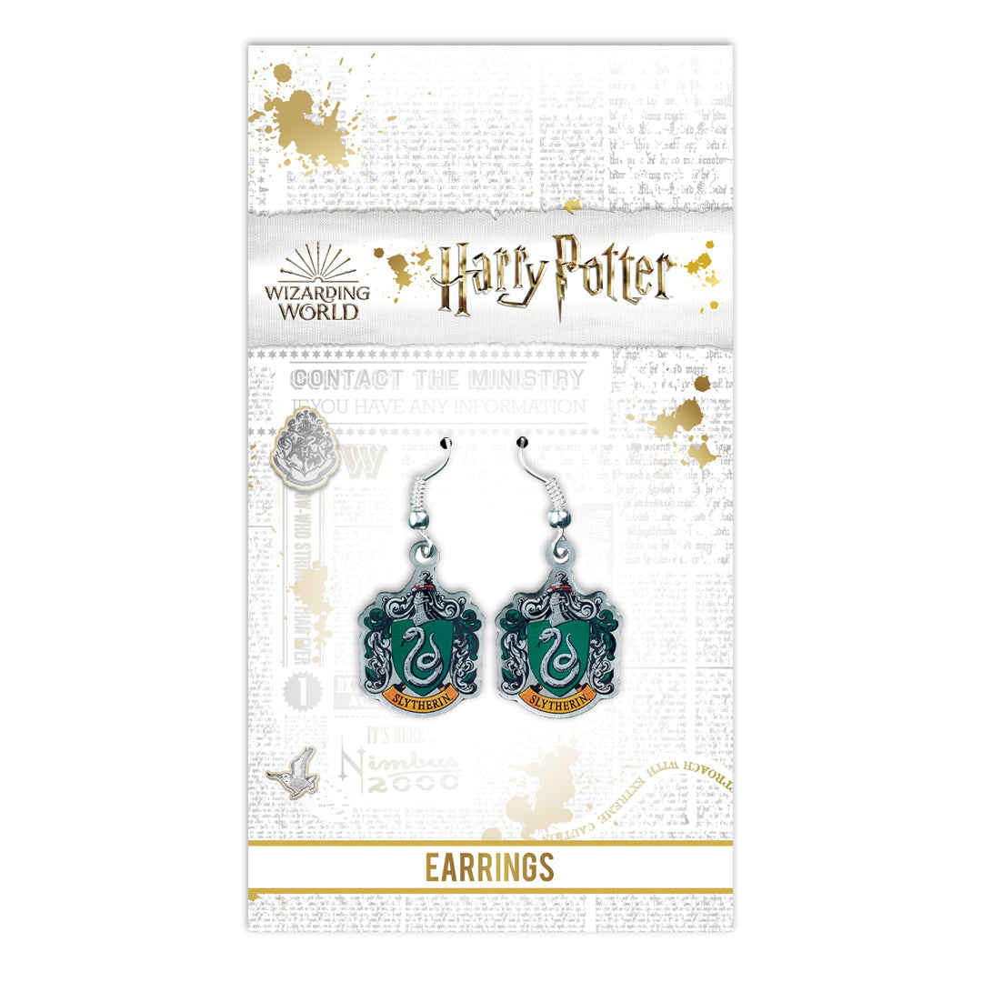 Harry Potter Slytherin Crest Drop Earrings - Silver
