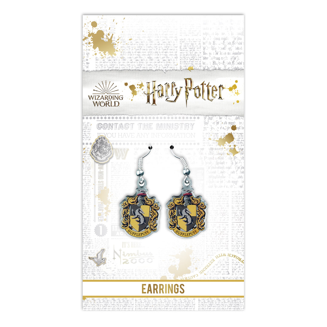 Harry Potter Hufflepuff Crest Drop Earrings - Silver
