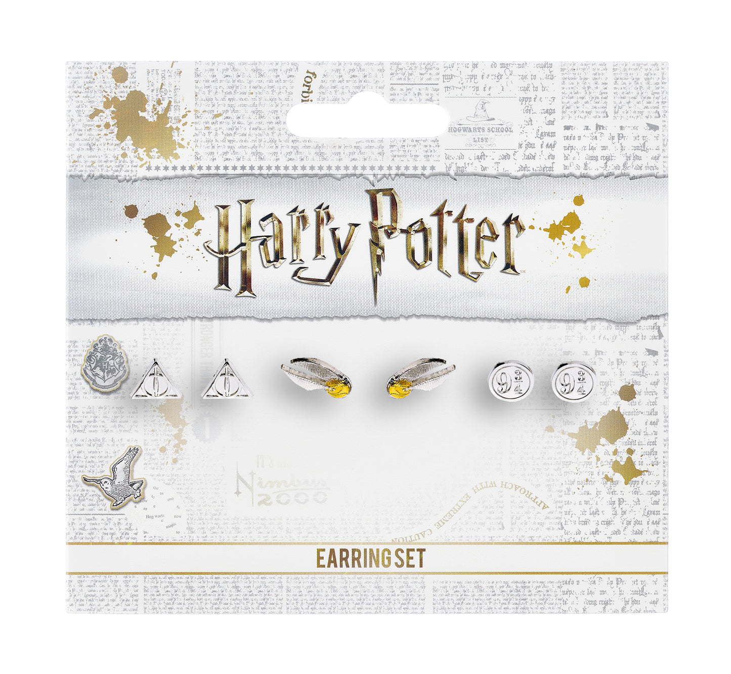 Harry Potter Stud Earring Set - Deathly Hallows, Golden Snitch, Platform 9 3/4 - Silver