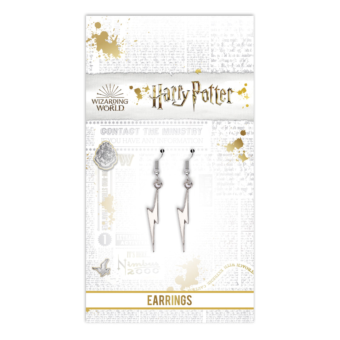 Harry Potter Lightning Bolt Drop Earrings - Silver
