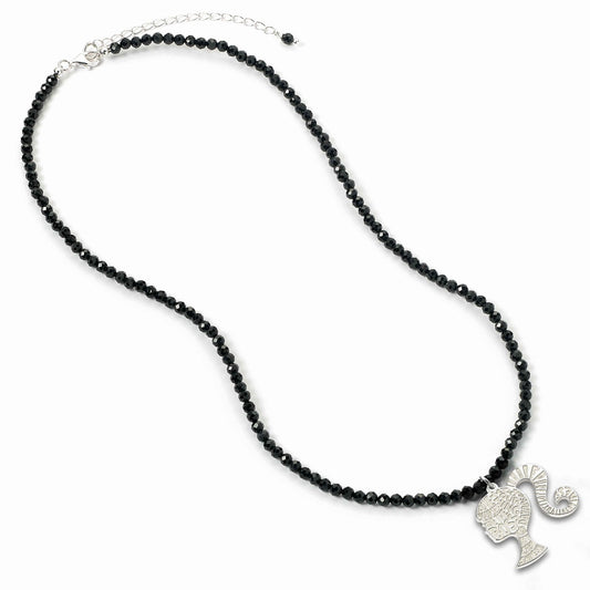 Barbie™️ Sterling Silver Silhouette on a Black Onyx Bead Necklace