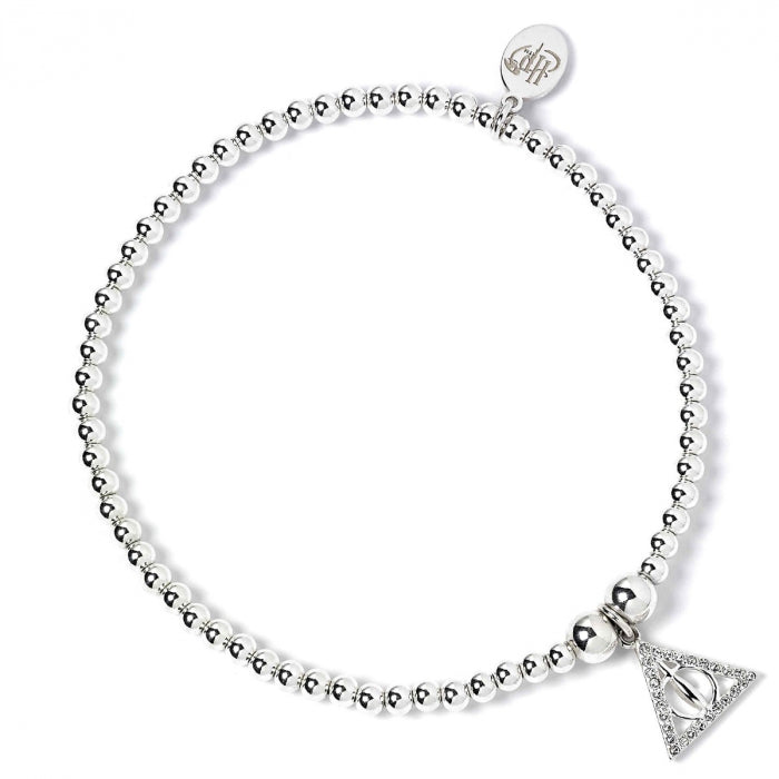 Harry Potter Ball Bead Bracelet with Deathly Hallow Charm with Crystals - Sterling Silver