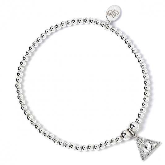 Harry Potter Ball Bead Bracelet with Deathly Hallow Charm with Crystals - Sterling Silver