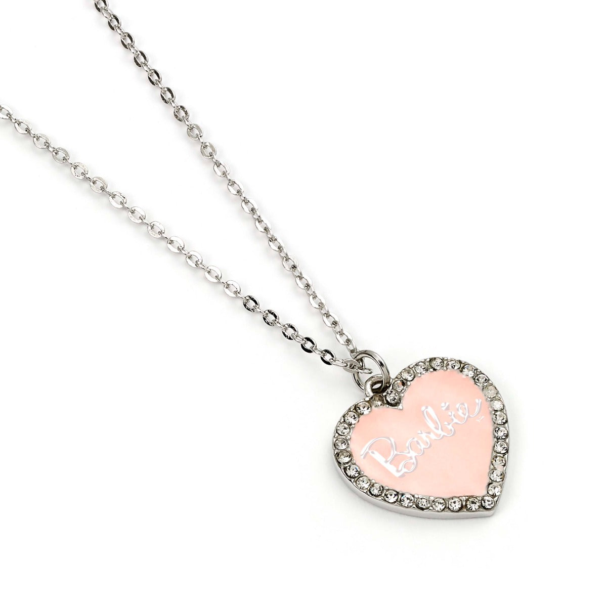 Barbie™️ Pink Enamel Heart Pendant Necklace with Crystals