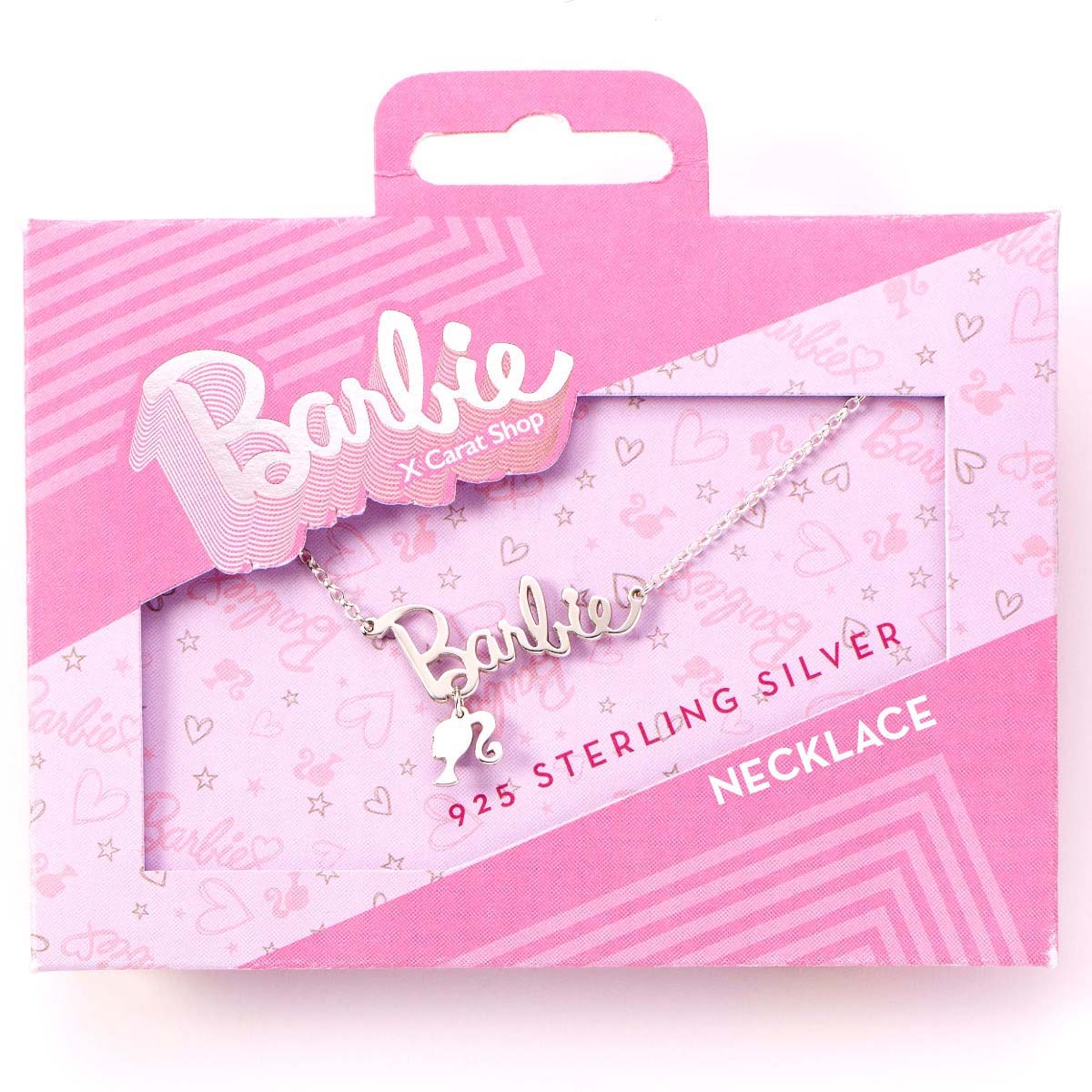 Barbie™️ Sterling Silver Necklace with Logo & Silhouette Charm
