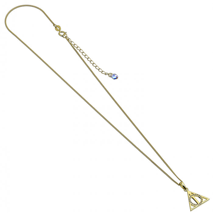 Harry Potter Sterling Silver Deathly Hallows Sterling Silver Gold Plated Necklace Embellished with Crystals