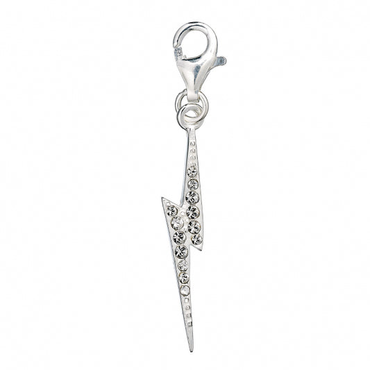 Harry Potter Sterling Silver Lightning Bolt Clip On Charm with Crystals
