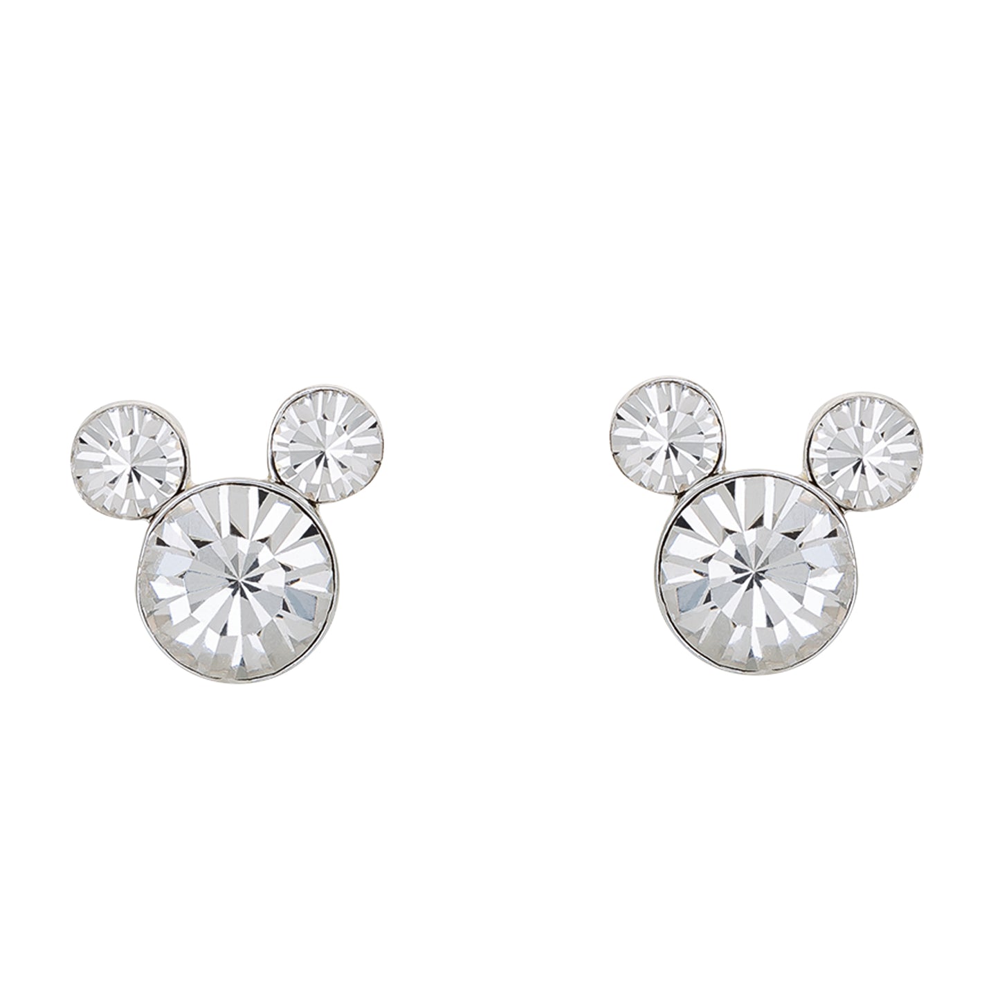 Disney Mickey Mouse Clear Silver Plated Brass Crystal Earring Stud
