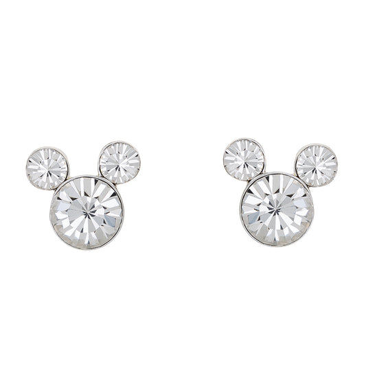 Disney Mickey Mouse Clous d'oreille en cristal en laiton plaqué argent clair
