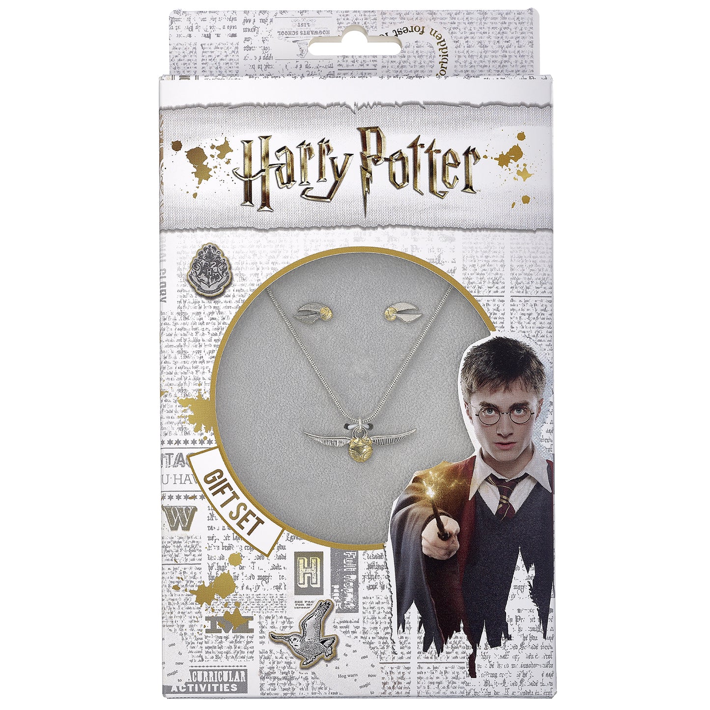 Harry Potter Golden Snitch Necklace and Earrings Gift Set - Silver