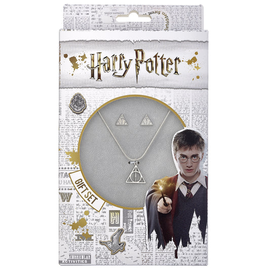 Harry Potter Deathly Hallow Necklace and Earrings Gift Set - Silver
