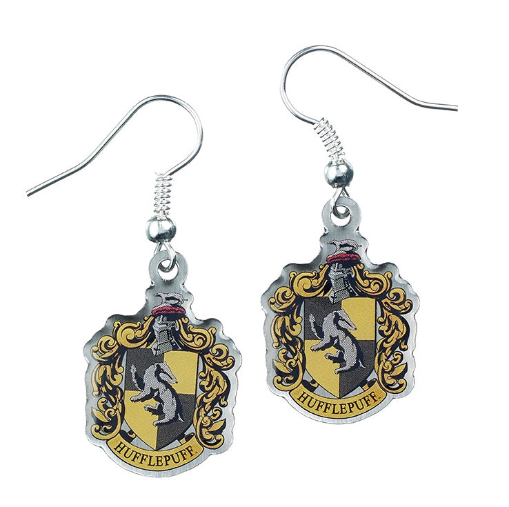 Harry Potter Hufflepuff Crest Drop Earrings - Silver