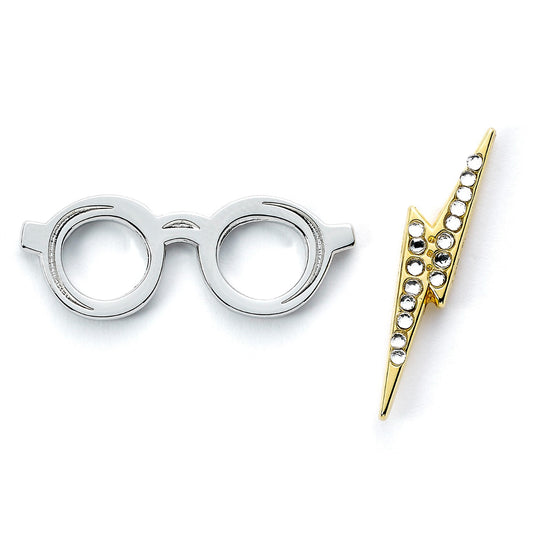 Harry Potter Glasses and Lightning Bolt Pin Badge - Silver