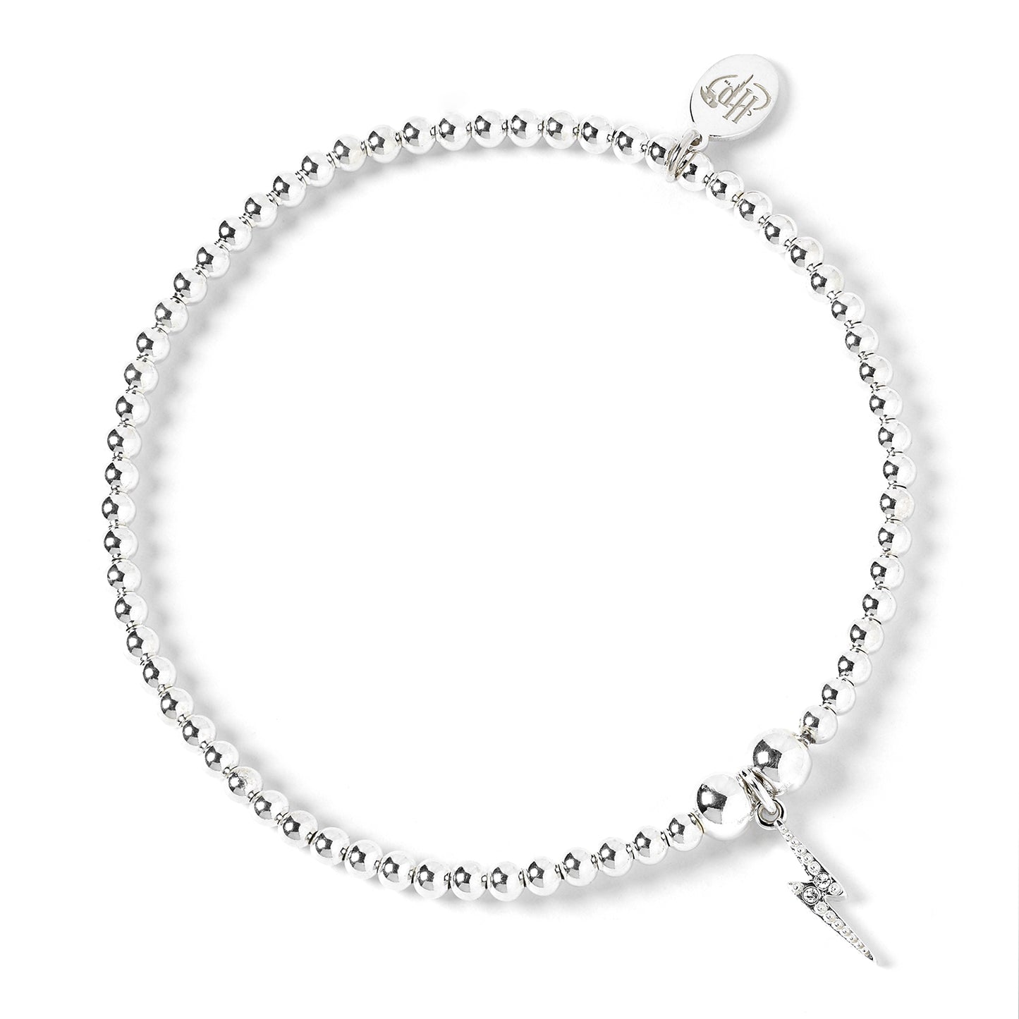 Harry Potter Ball Bead Bracelet with Lightning Bolt Scar Charm Embellished with Crystals - Sterling Silver