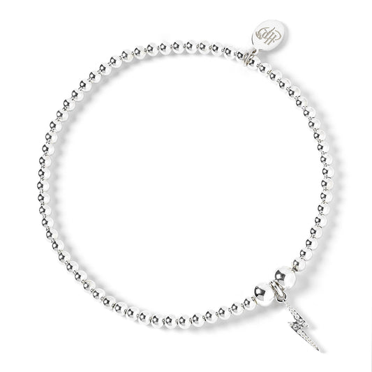 Harry Potter Ball Bead Bracelet with Lightning Bolt Scar Charm Embellished with Crystals - Sterling Silver