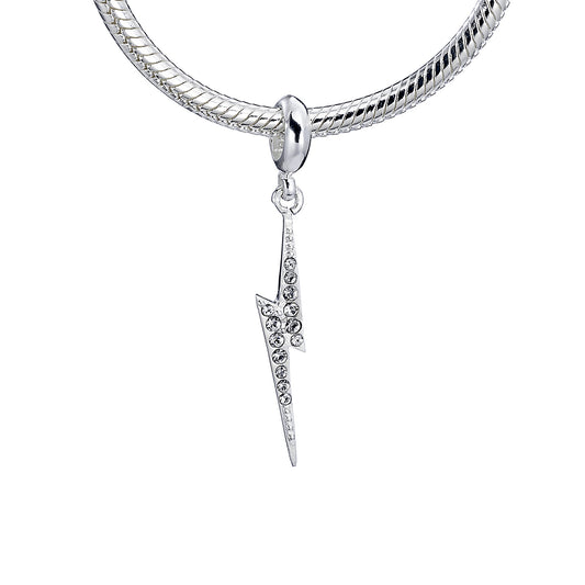Harry Potter Sterling Silver Lightning Bolt Slider Charm with Crystals