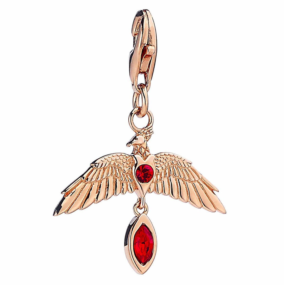 Harry Potter Sterling Silver Fawkes Rose Gold Plated Clip on Charm with Crystals - Rose Gold Plated