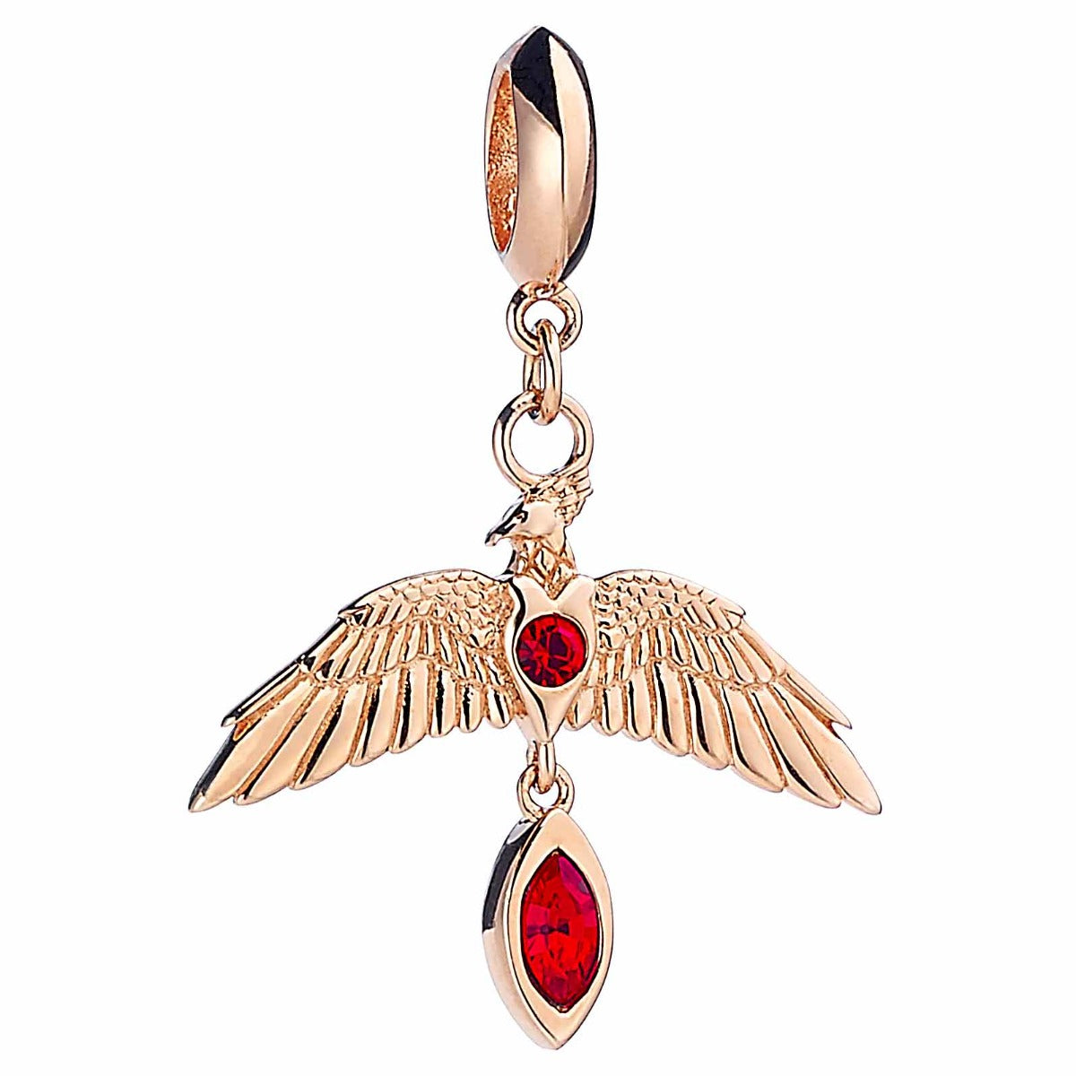 Harry Potter Sterling Silver Rose Gold Plated Fawkes Slider Charm with Crystals