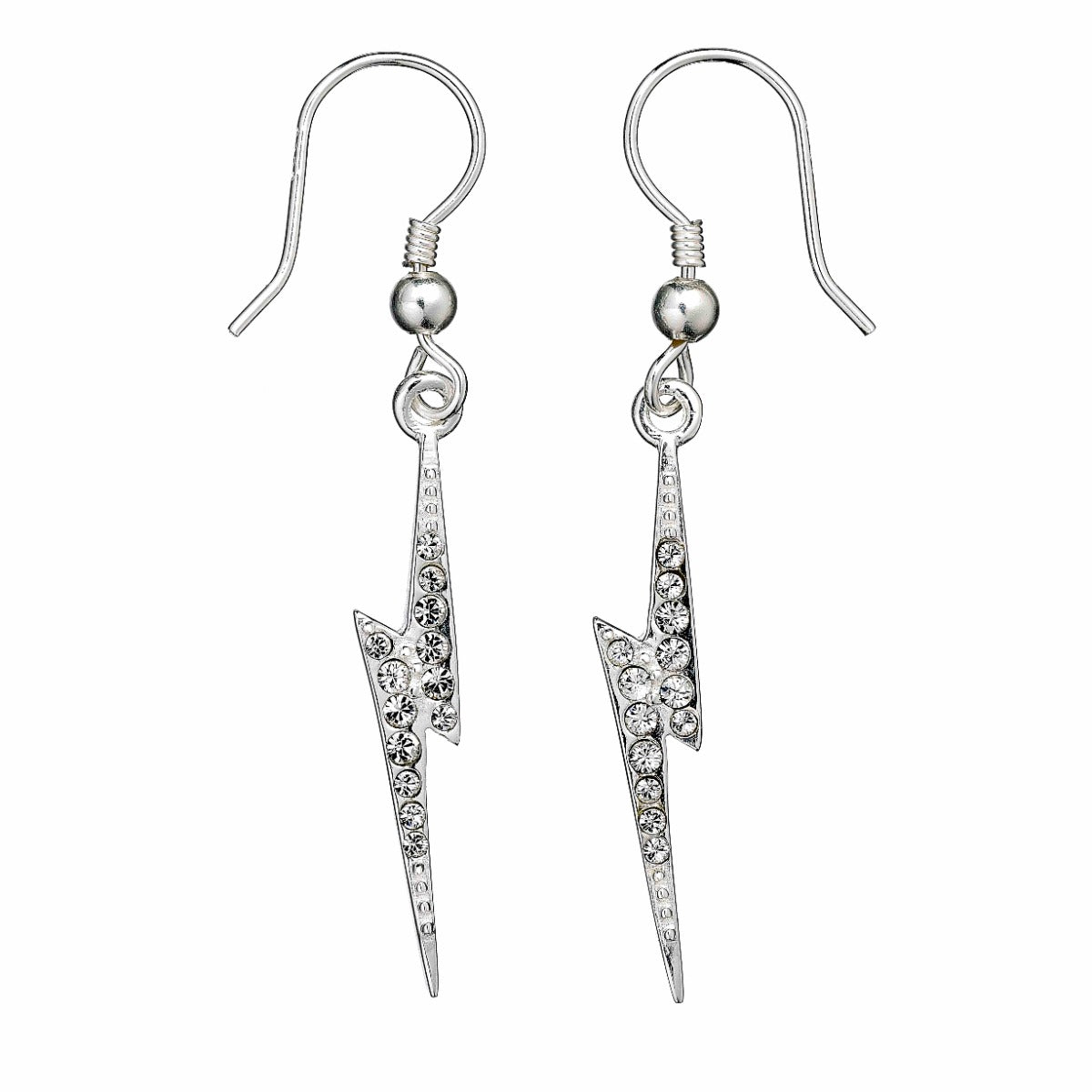 Harry Potter Lightning Bolt Drop Earrings Embellished with Crystals -Sterling Silver