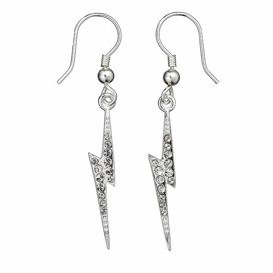 Harry Potter Lightning Bolt Drop Earrings Embellished with Crystals -Sterling Silver