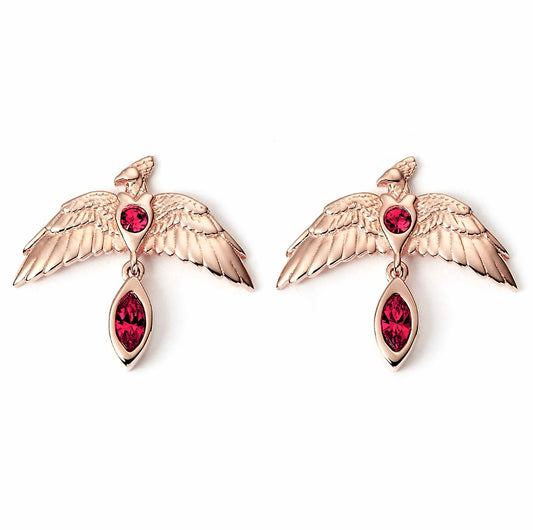 Harry Potter Sterling Silver Rose Gold Plated Fawkes Earrings with Crystals - Rose Gold Plated