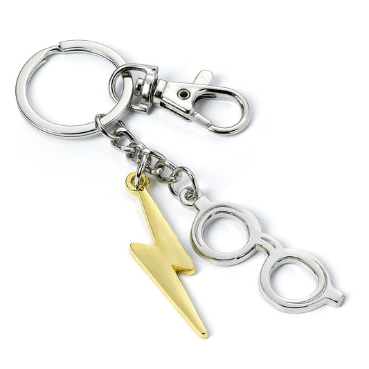 Harry Potter Lightning Bolt and Glasses Keyring - Silver