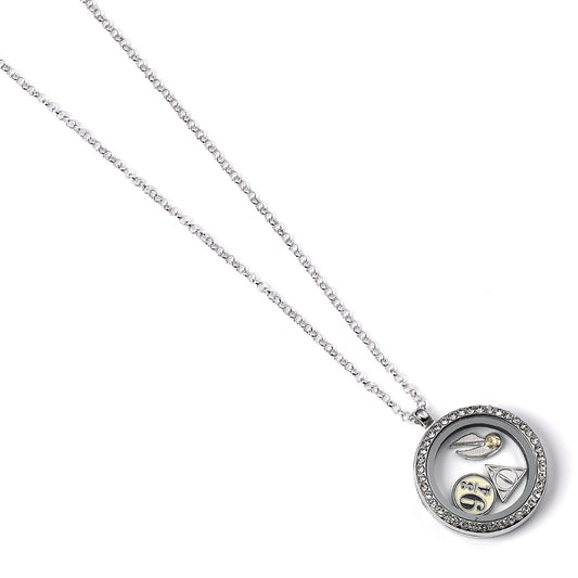 Collier médaillon à breloques flottantes Harry Potter avec 3 breloques - Argent