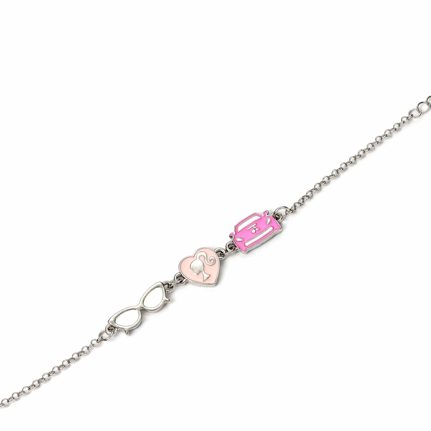 Barbie Charm Bracelet with three classic Charms - Silhouette, Glasses and Corvette