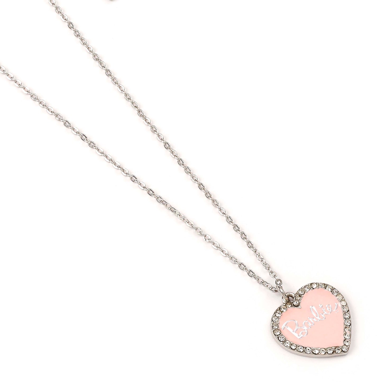 Barbie™️ Pink Enamel Heart Pendant Necklace with Crystals