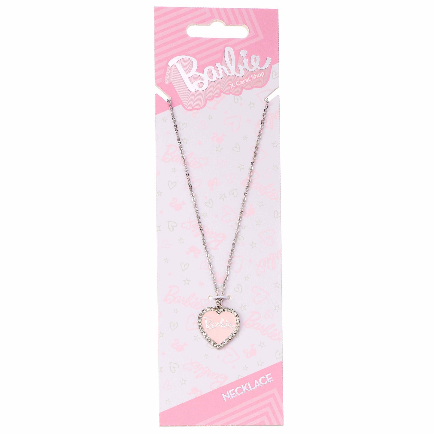 Barbie™️ Pink Enamel Heart Pendant Necklace with Crystals
