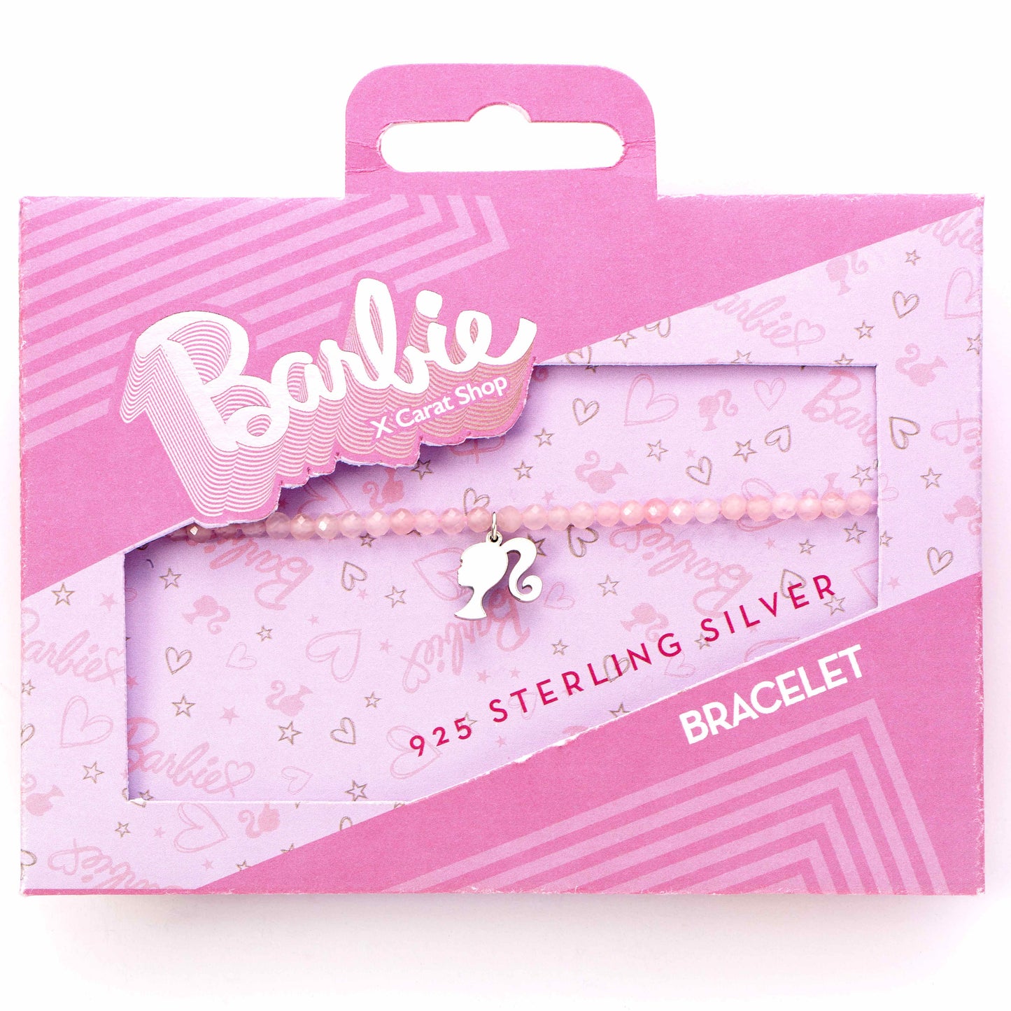 Barbie™️ Sterling Silver Silhouette & Rose Quartz Bead Bracelet